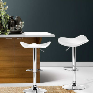 Gas Lift Bar Stools With White PU Leather - 2 Pack