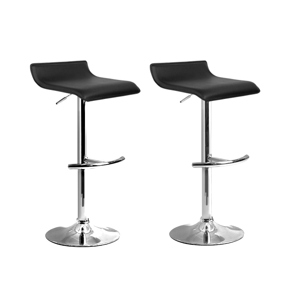 Black Leather Wave Style Bar Stools - Twin Pack