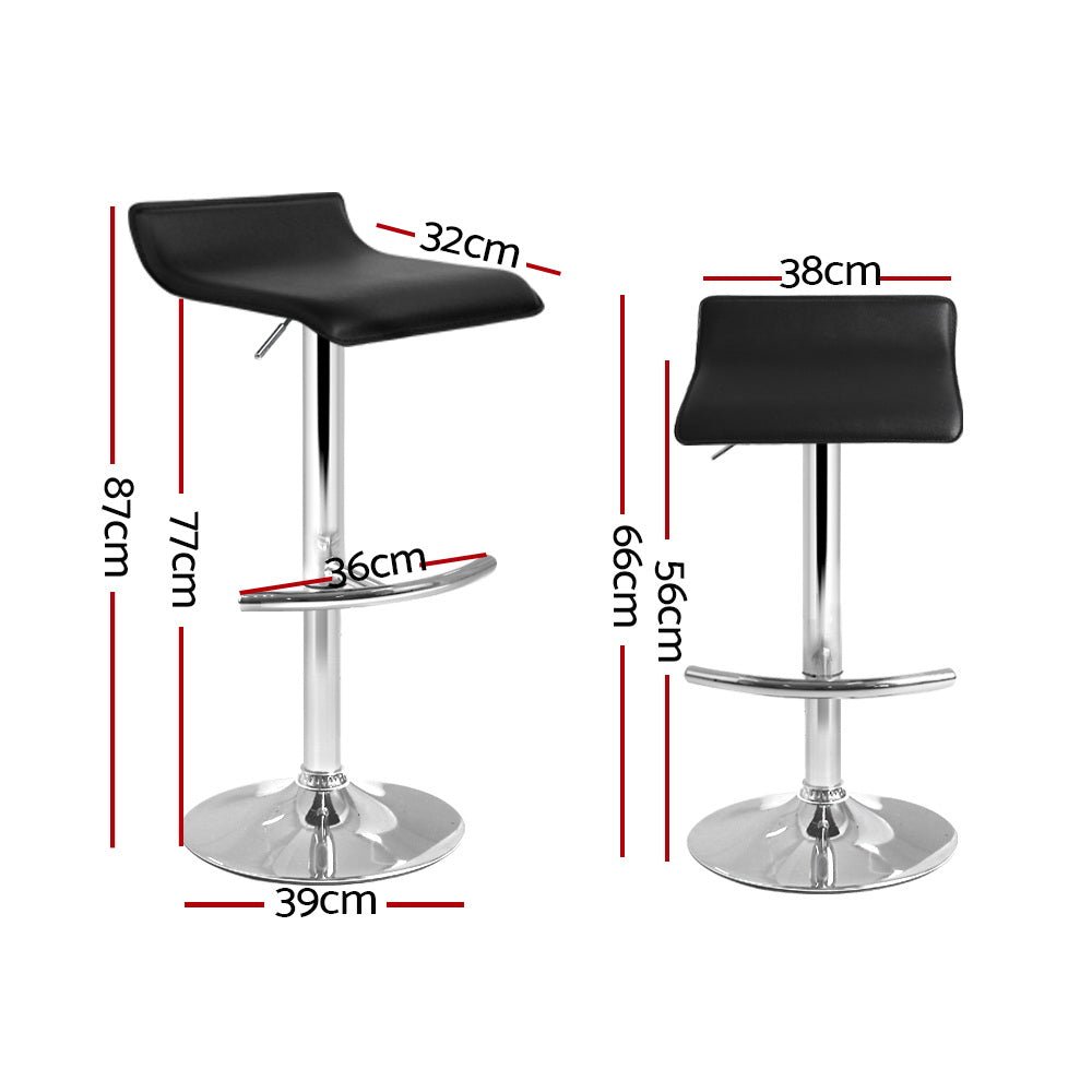 Black Leather Wave Style Bar Stools - Twin Pack