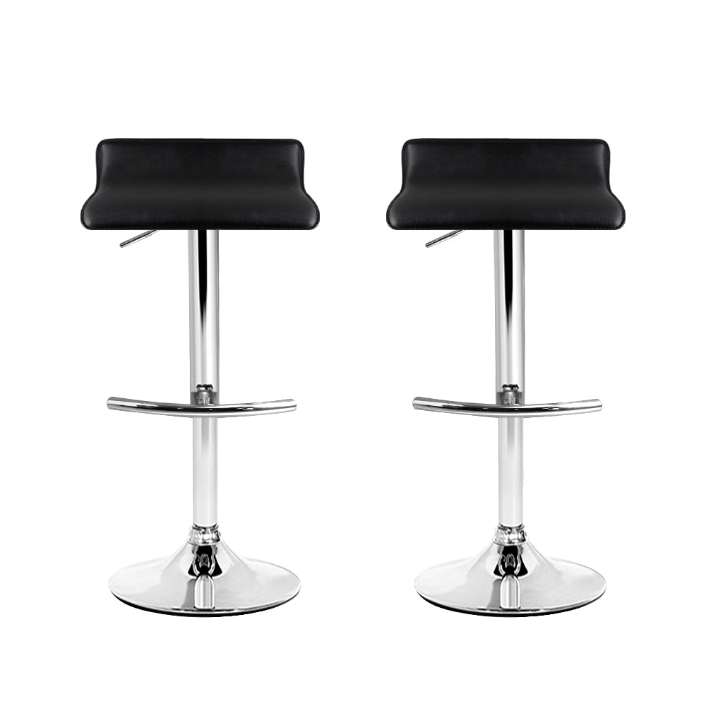 Black Leather Wave Style Bar Stools - Twin Pack