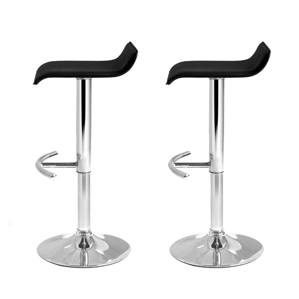 Black Leather Wave Style Bar Stools - Twin Pack