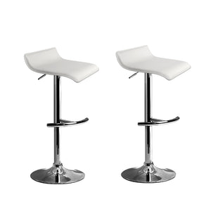 Wave Style Bar Stools With White PU Leather Seats - Set Of 2