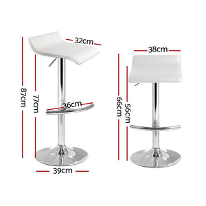 Wave Style Bar Stools With White PU Leather Seats - Set Of 2