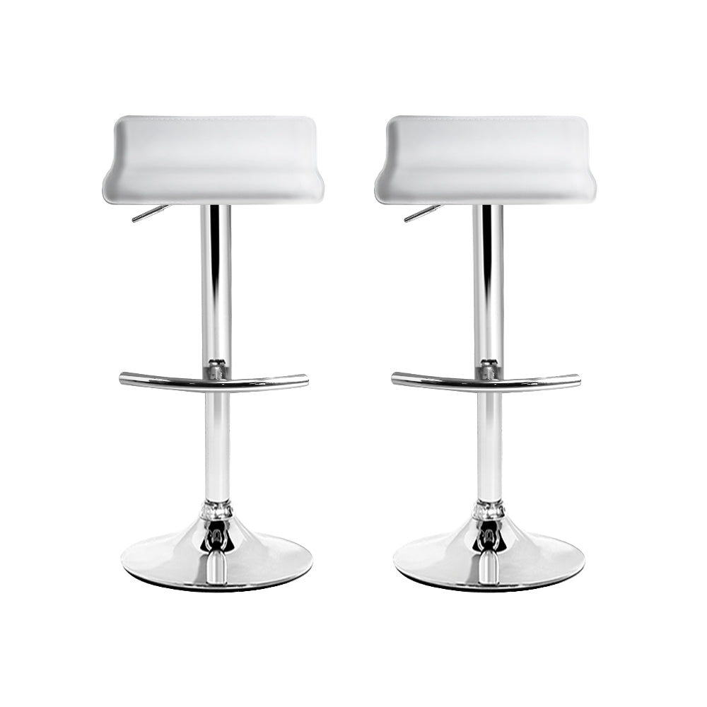 Wave Style Bar Stools With White PU Leather Seats - Set Of 2
