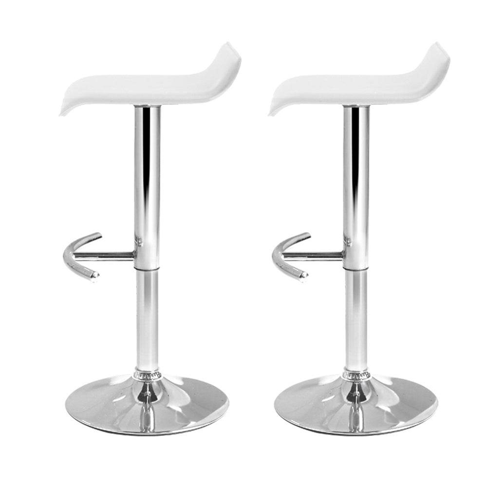 Wave Style Bar Stools With White PU Leather Seats - Set Of 2
