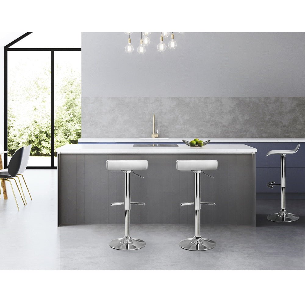 Wave Style Bar Stools With White PU Leather Seats - Set Of 2