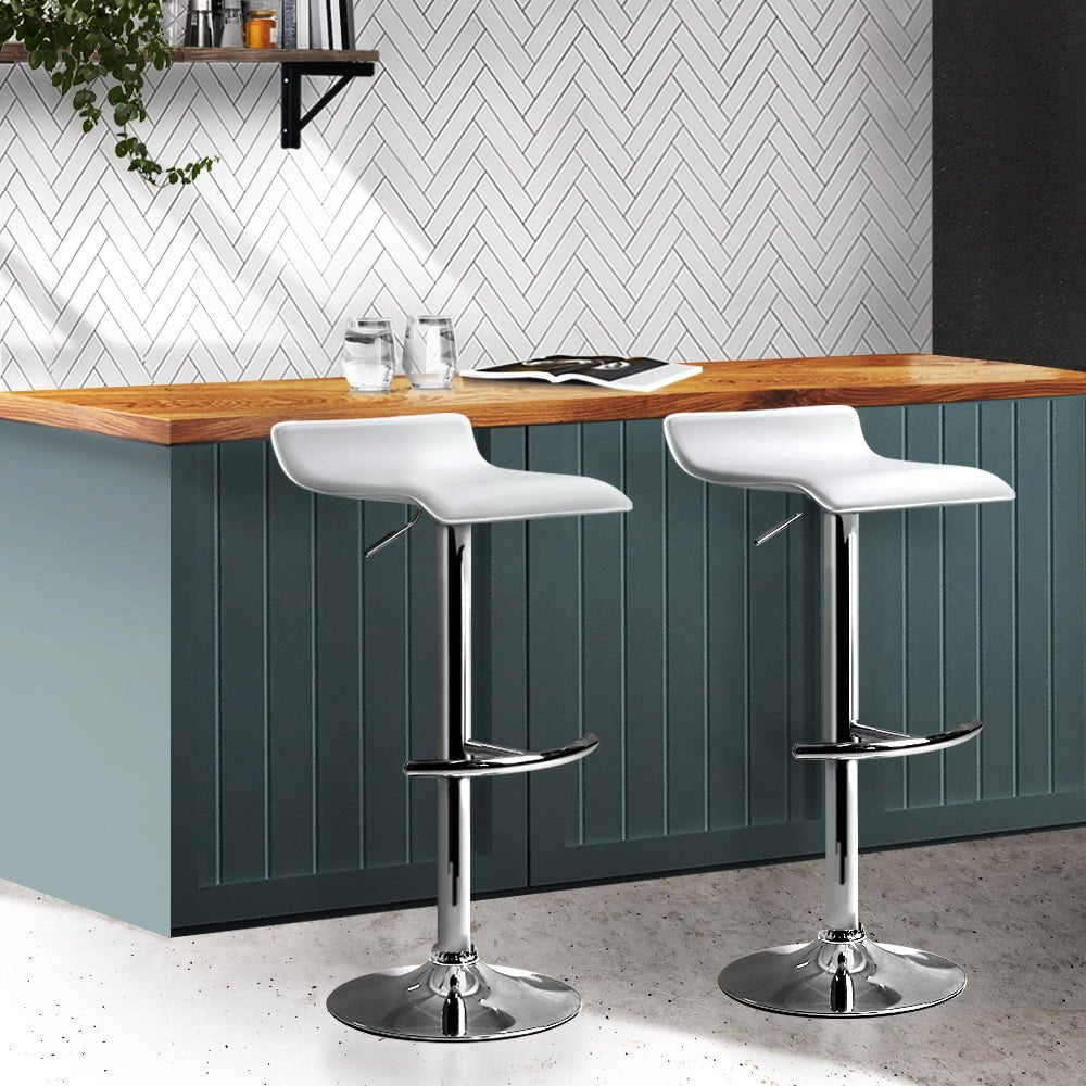 Wave Style Bar Stools With White PU Leather Seats - Set Of 2