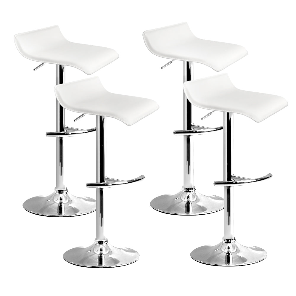 White PU Leather Wave Style Bar Stools - 4 Pack