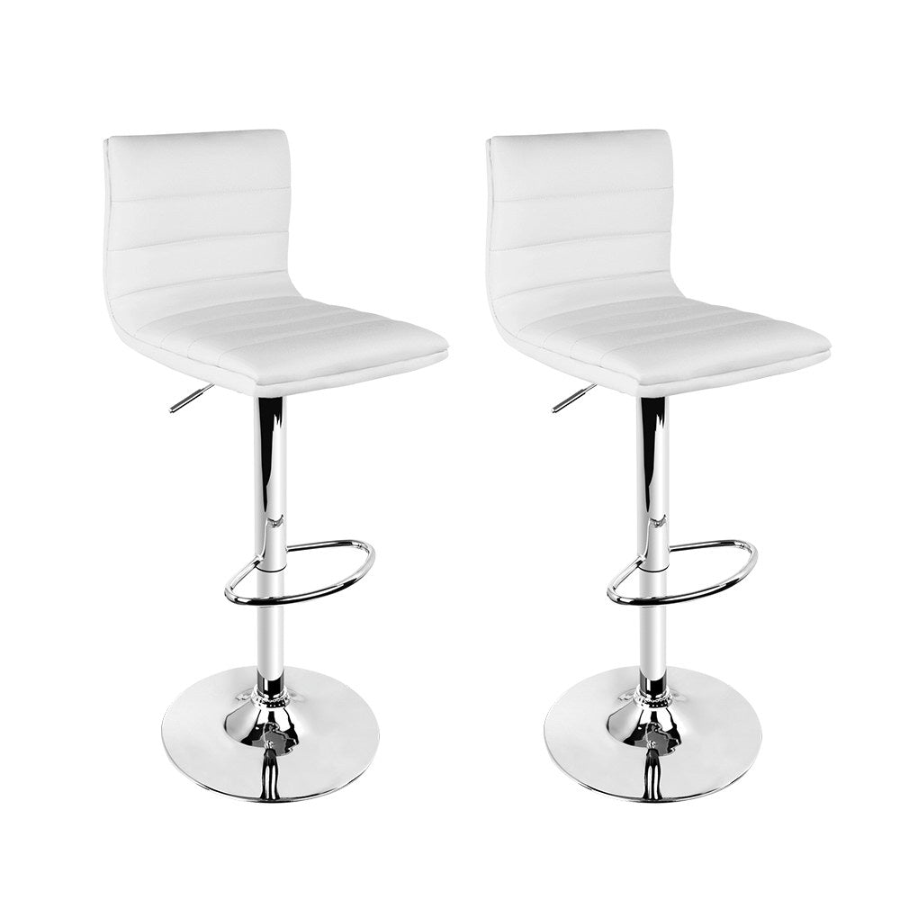 White Padded PU Leather Bar Stools - 2 PCS
