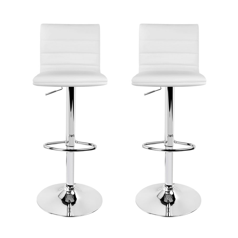 White Padded PU Leather Bar Stools - 2 PCS