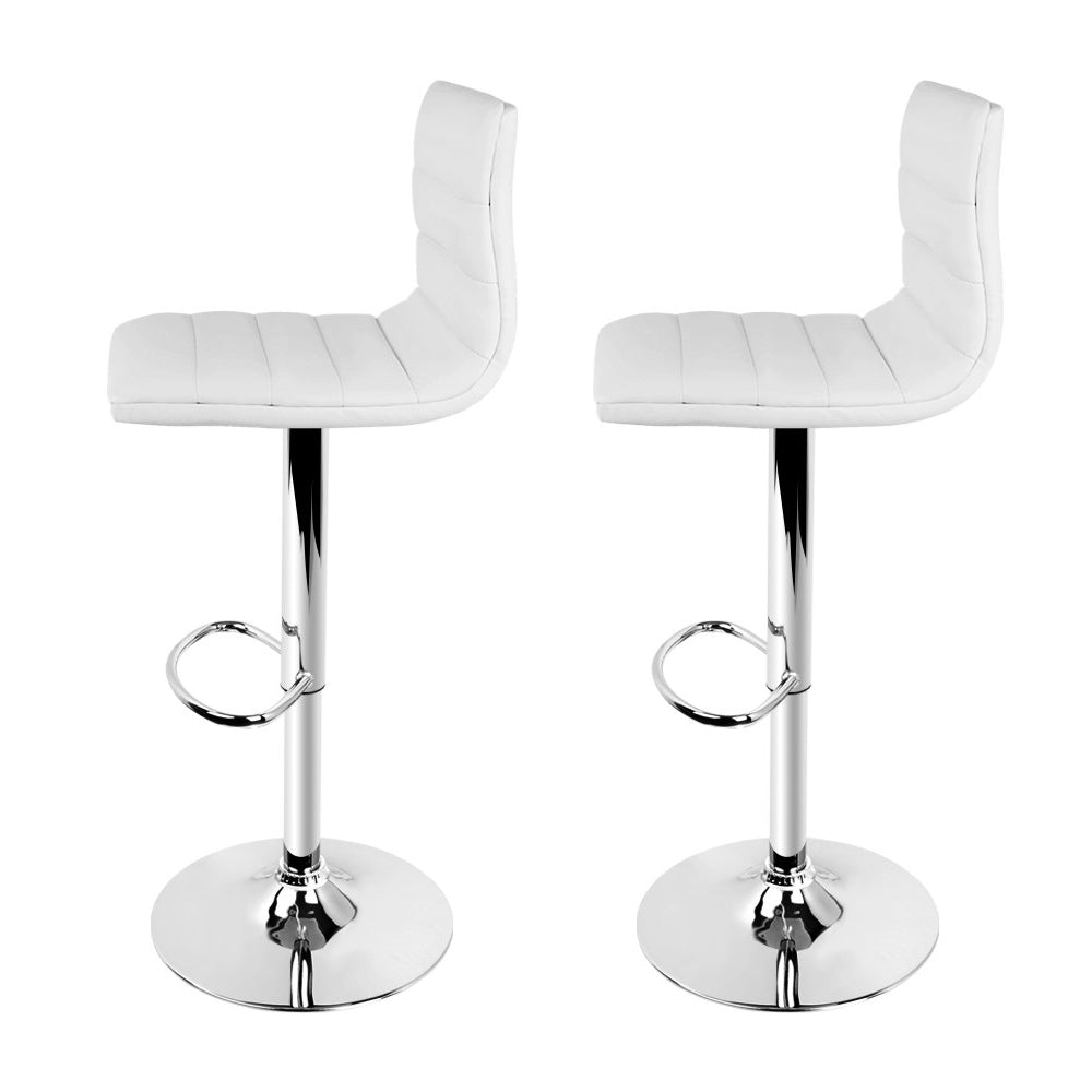 White Padded PU Leather Bar Stools - 2 PCS