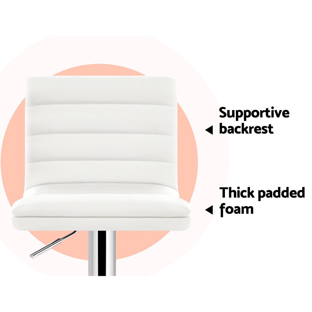 White Padded PU Leather Bar Stools - 2 PCS