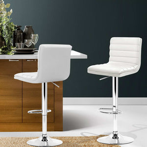 Artiss Set of 2 PU Leather Bar Stools Padded Line Style - White - The Hippie House