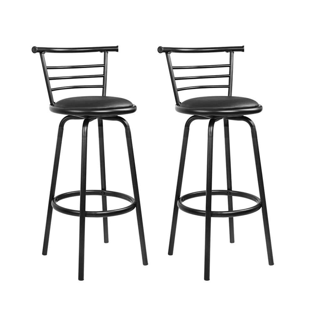 Black Leather Bar Stools With Steel Legs - 2 Pack