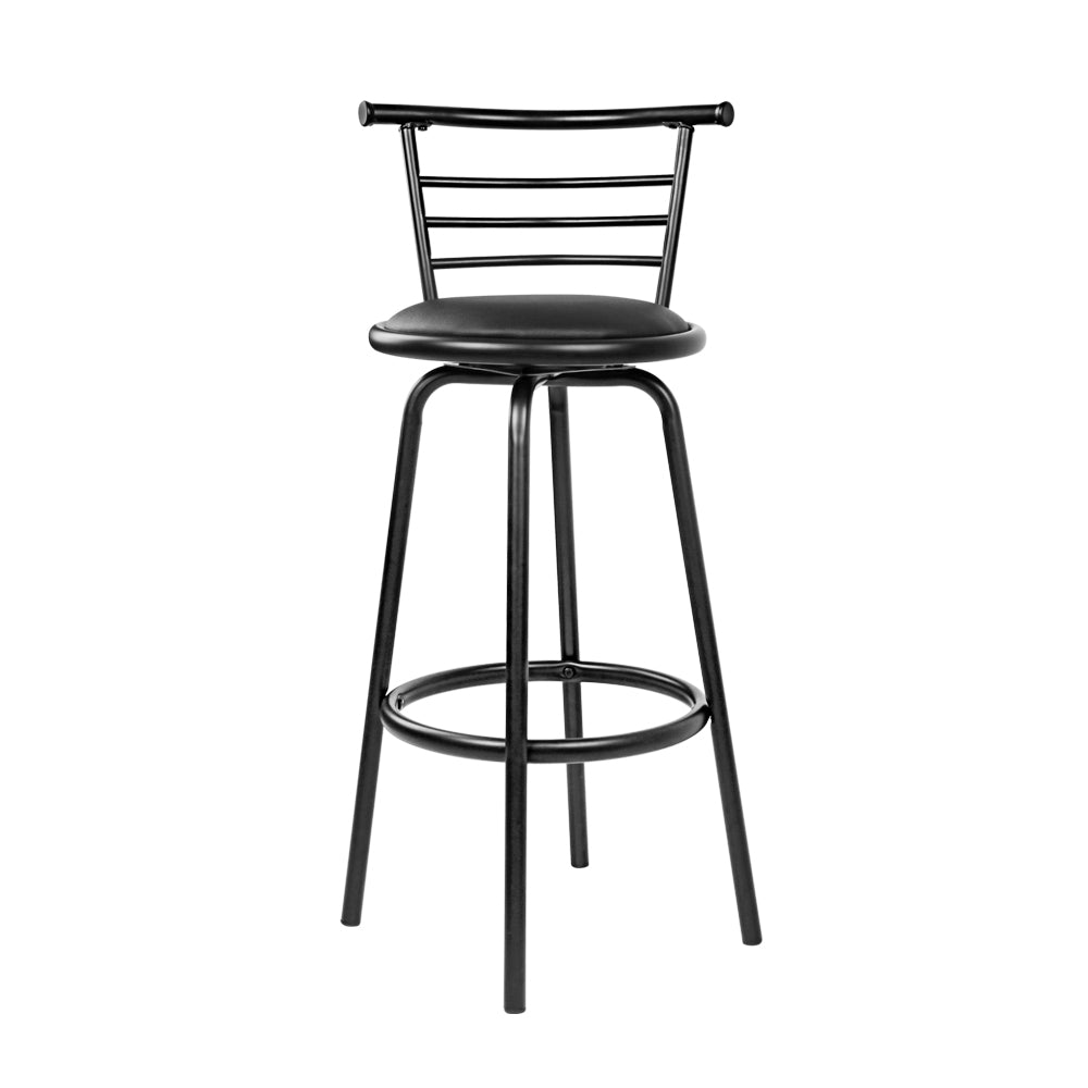 Black Leather Bar Stools With Steel Legs - 2 Pack