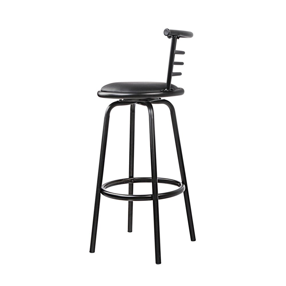 Black Leather Bar Stools With Steel Legs - 2 Pack