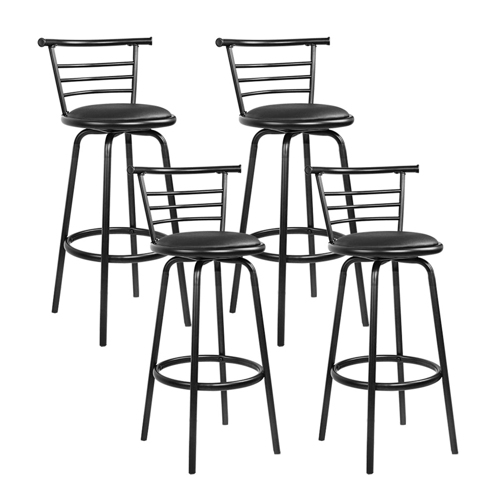 Black and Steel Industrial Leather Bar Stools - 4 Pack
