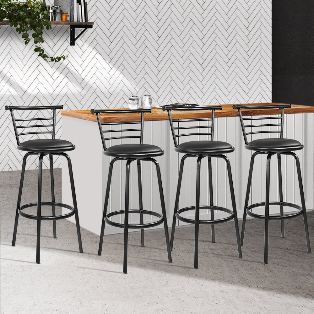 Black and Steel Industrial Leather Bar Stools - 4 Pack