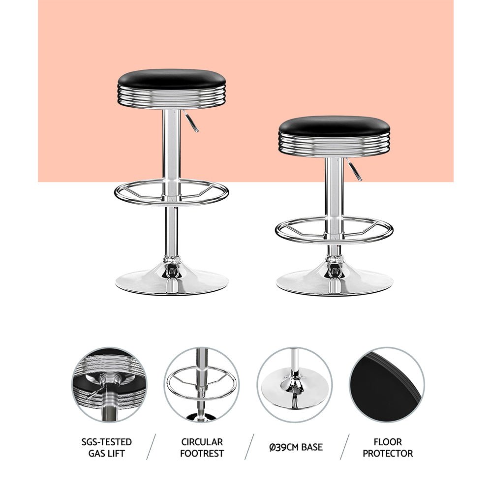 Backless PU Leather Bar Stools With Chrome Legs - 2 Pack