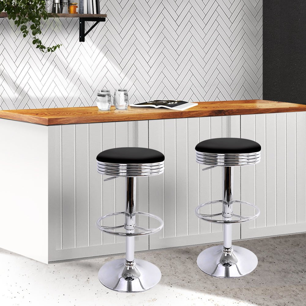 Backless PU Leather Bar Stools With Chrome Legs - 2 Pack