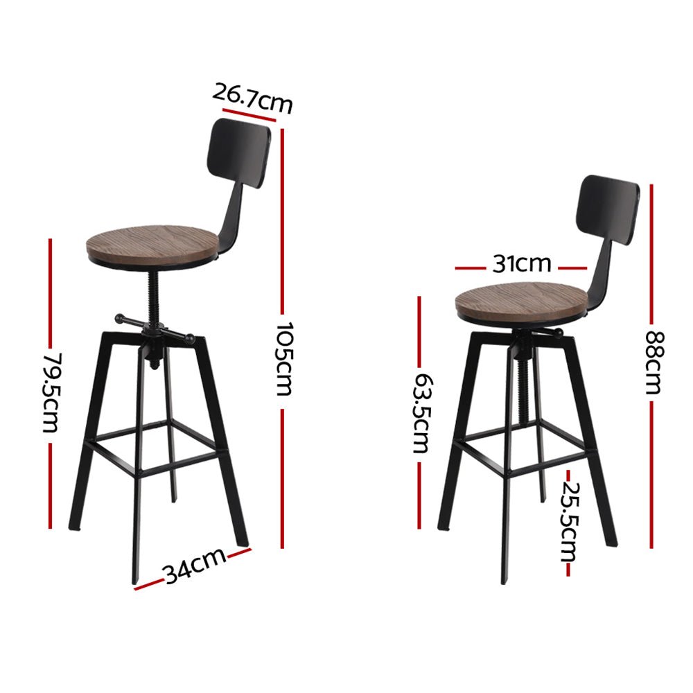 Rustic Industrial Styled Metal Bar Stools - 2 Pack