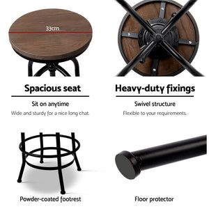 Artiss Set of 2 Bar Stool Industrial Round Seat Wood Metal - Black and Brown - The Hippie House