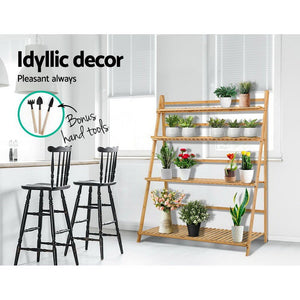 Bamboo Ladder Shelf For Plants - Foldable