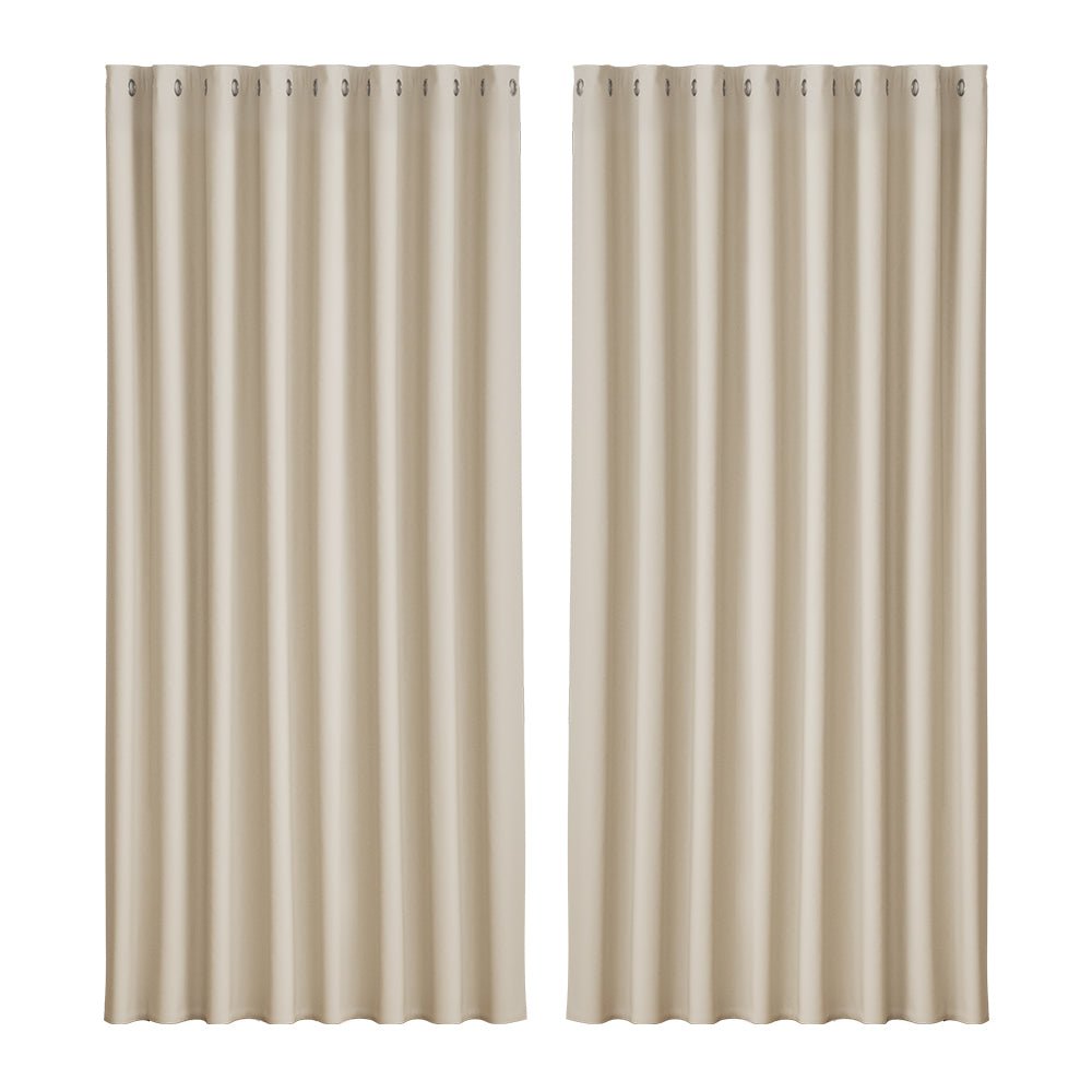 Artiss 2X Blockout Curtains Blackout Window Curtain Eyelet 300x230cm Beige