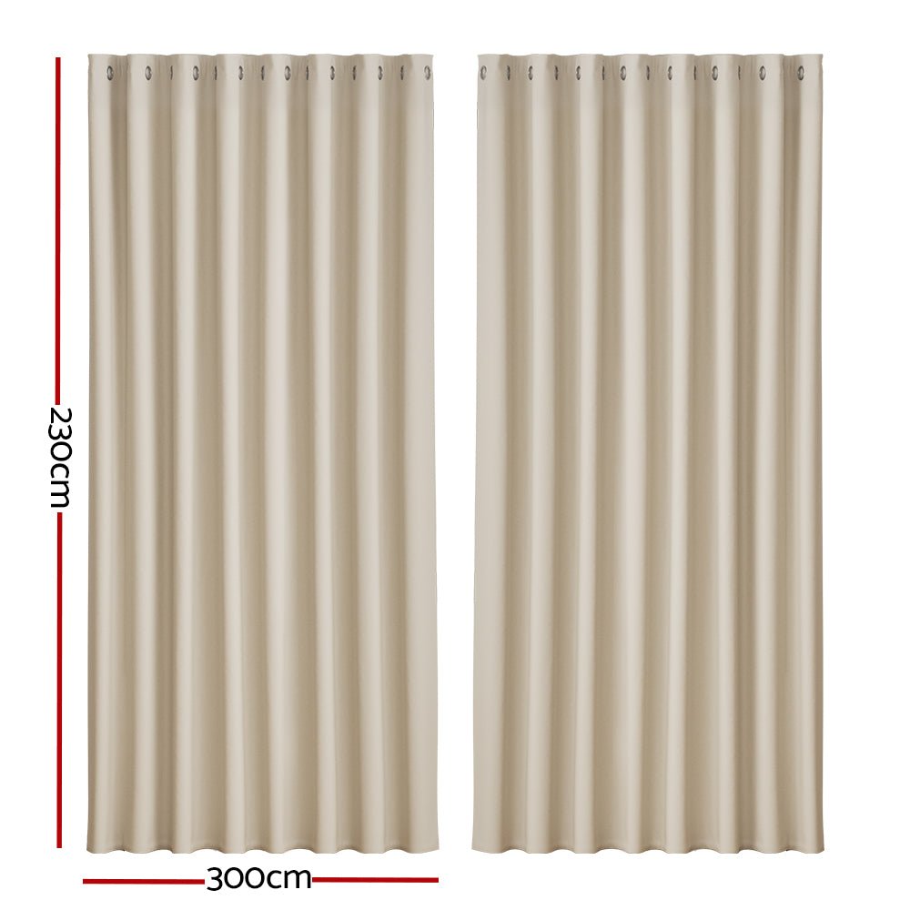Artiss 2X Blockout Curtains Blackout Window Curtain Eyelet 300x230cm Beige