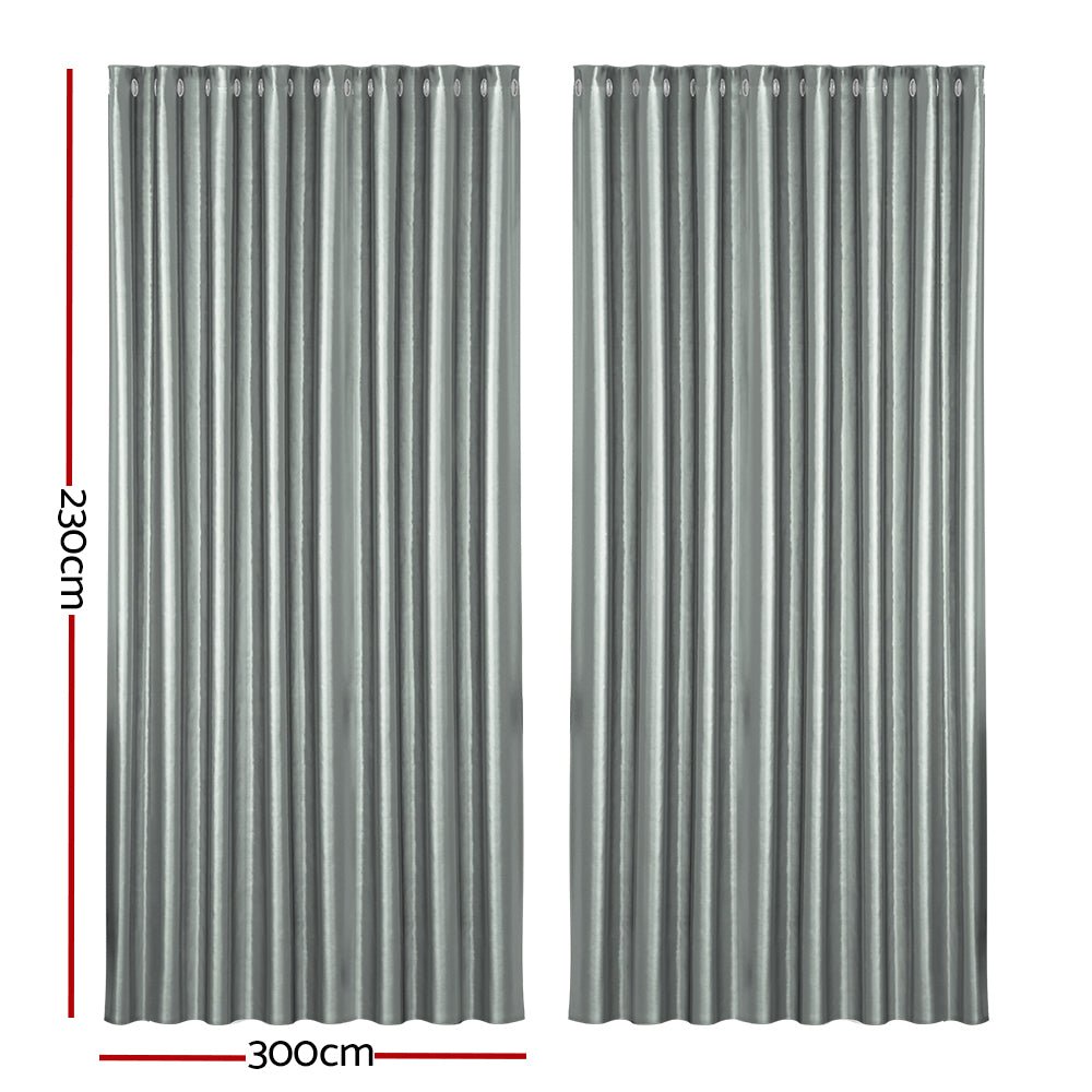 Artiss 2X Blockout Curtains Blackout Window Curtain Eyelet 300x230cm Grey