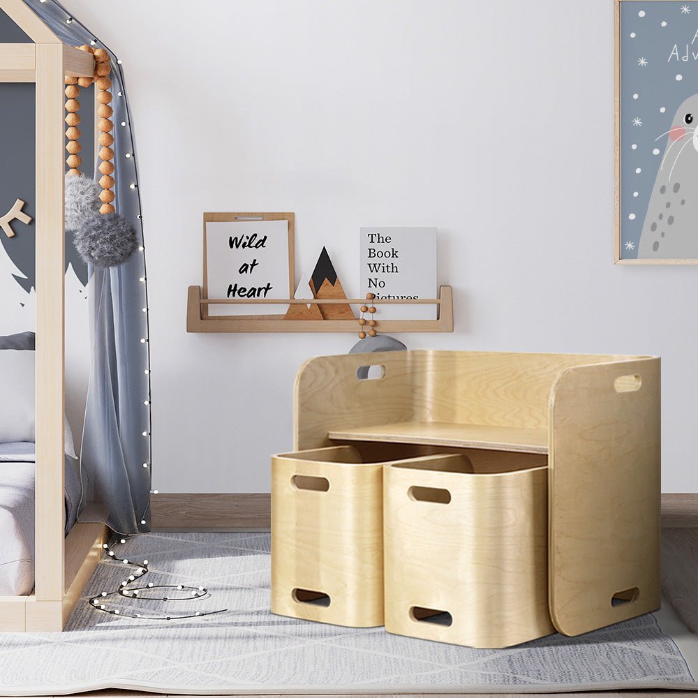 Keezi 3 PC Nordic Kids Table Chair Set Beige Desk Activity Compact Children