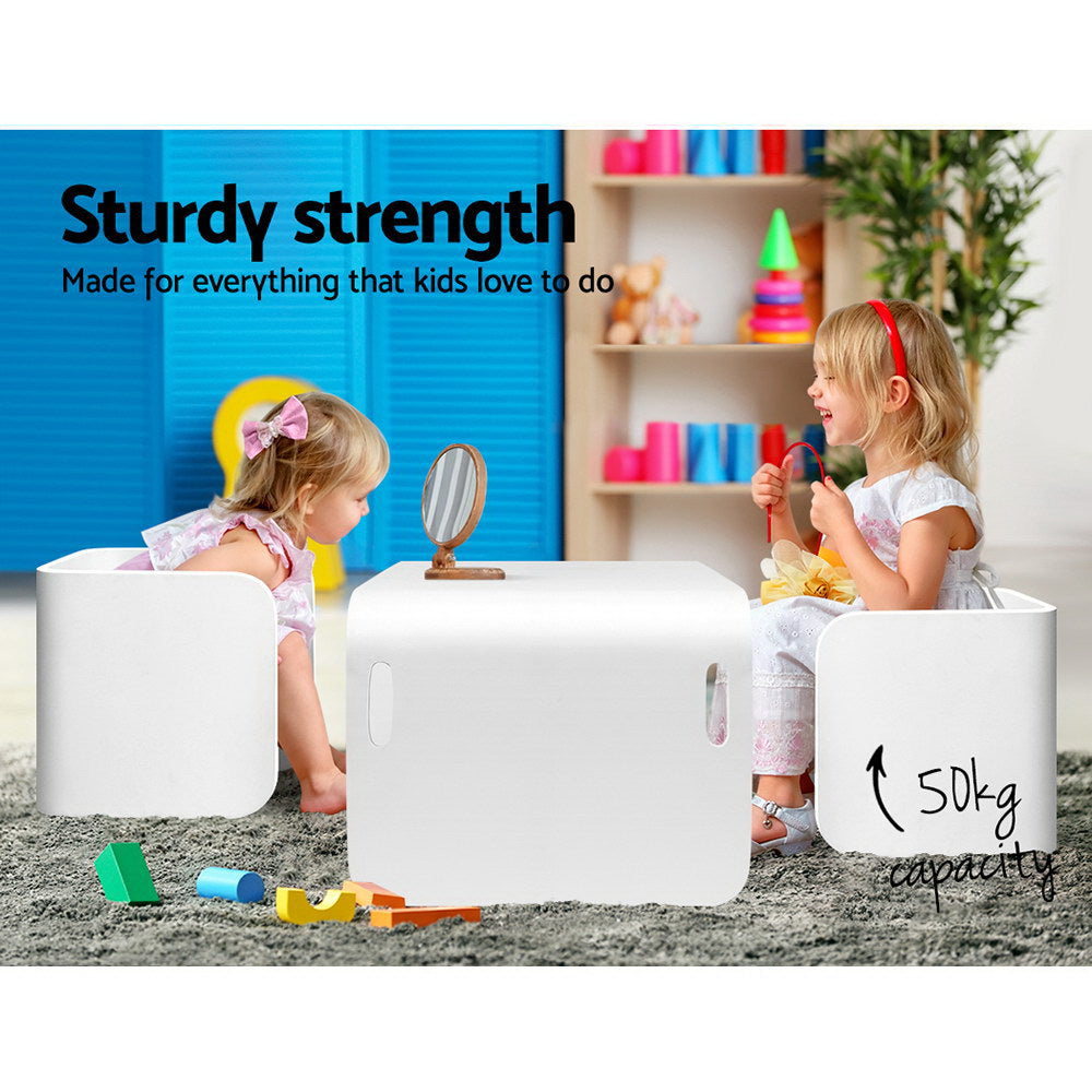 Keezi 3 PC Nordic Kids Table Chair Set | White Desk | Activity | Compact | Children