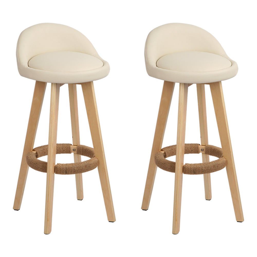 Elegant Beige Bar Stools With Back Rests - 2 Pack