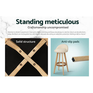 Elegant Beige Bar Stools With Back Rests - 2 Pack