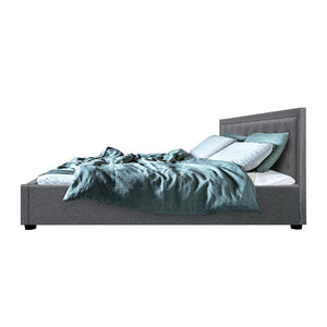 Artiss Tiyo Bed Frame Fabric Gas Lift Storage - Grey King