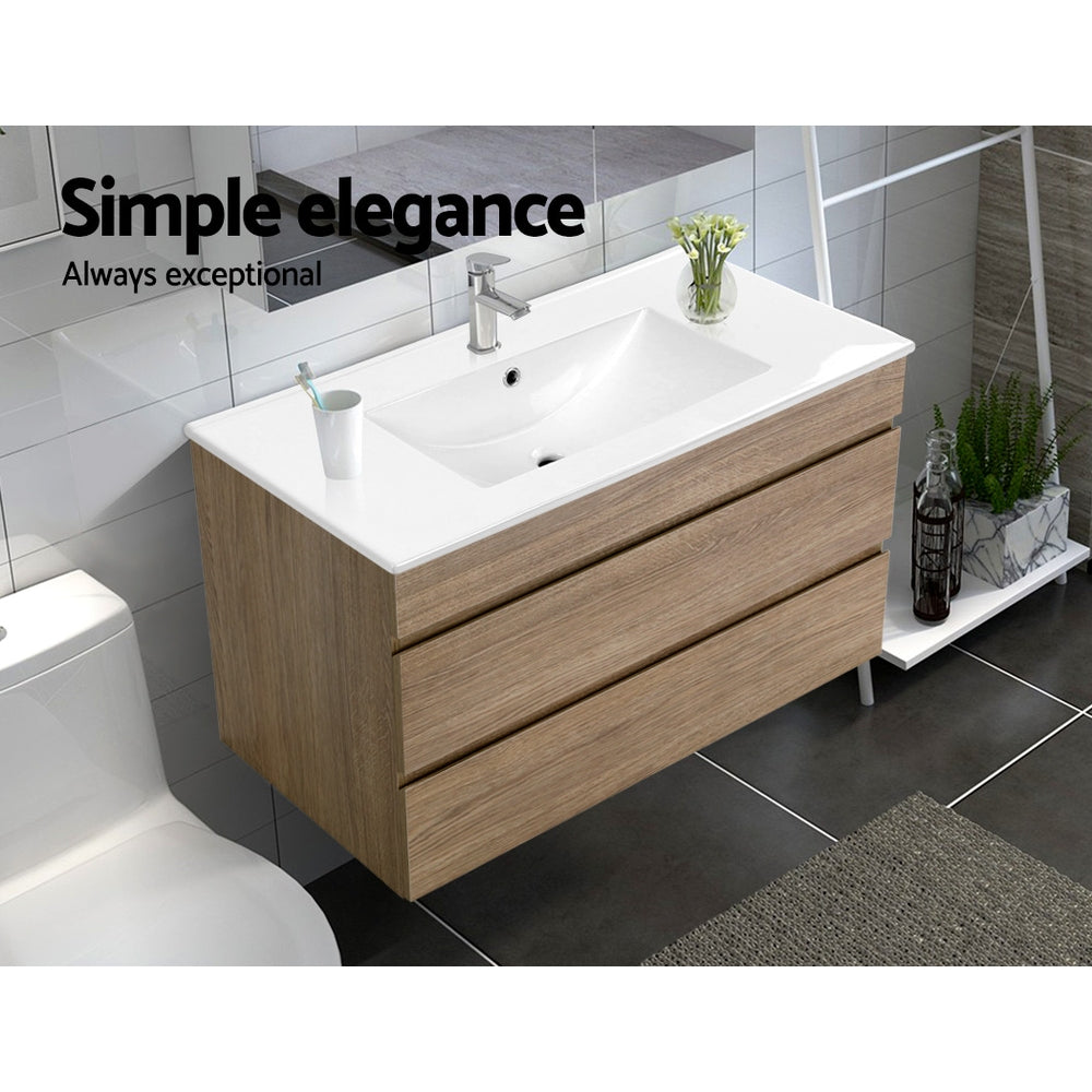 Cefito 900mm Bathroom Vanity Cabinet - Wall Mounted Oak White | Sink Storage