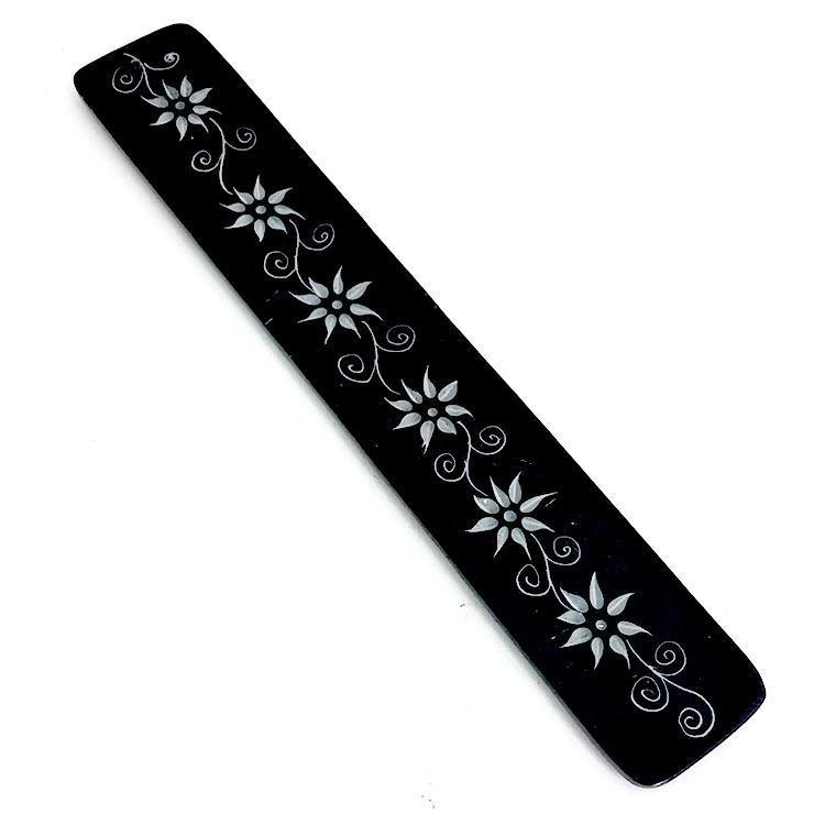 Black Stone Flat Ash Catcher - Flower Print