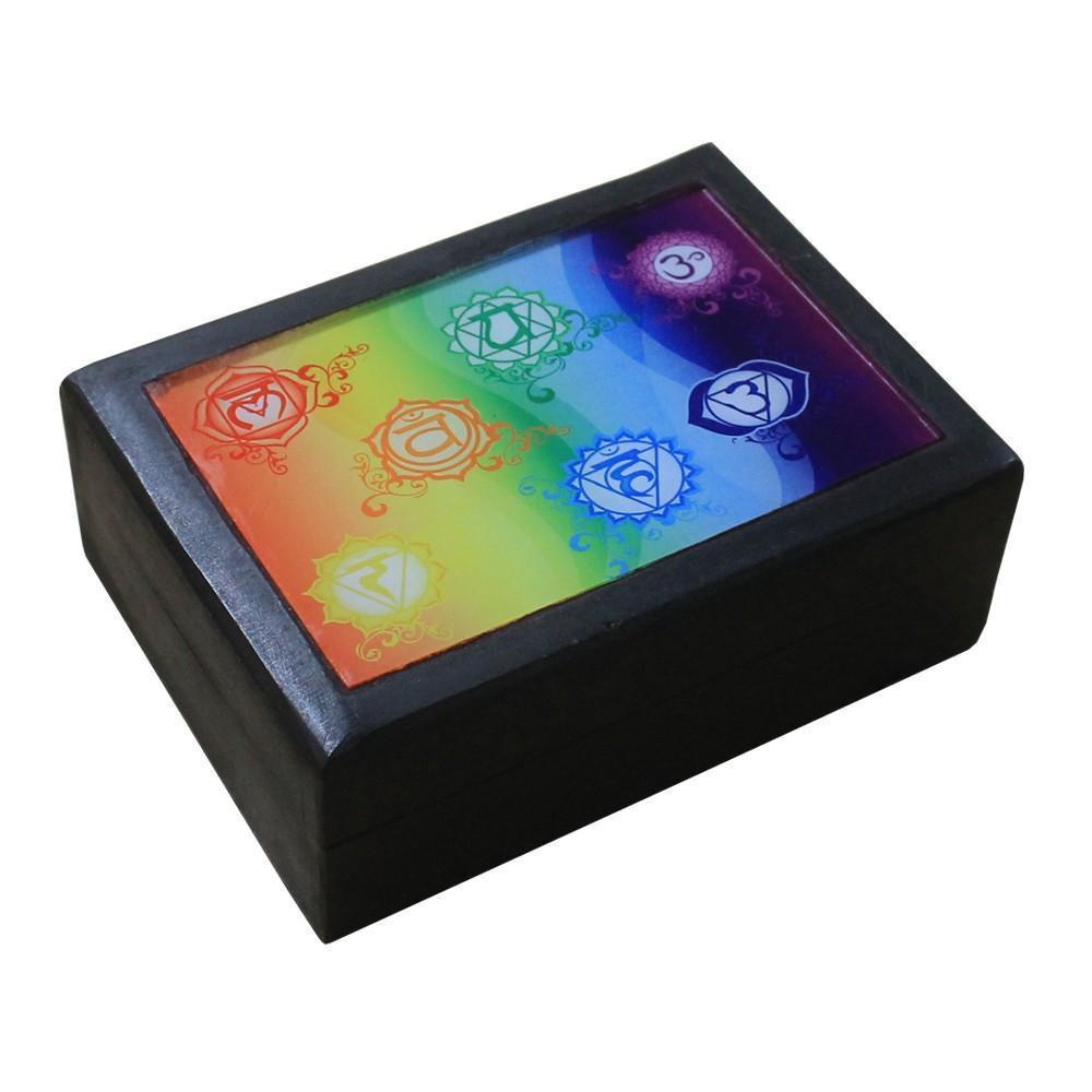 Black Wooden Box With 7 Chakra Print
