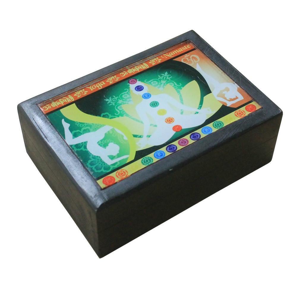 Black Wooden Box With Yoga Print