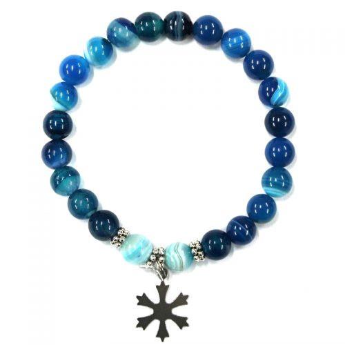 Blue Agate Crystal Bracelet With Stainless Steel Snow Flake