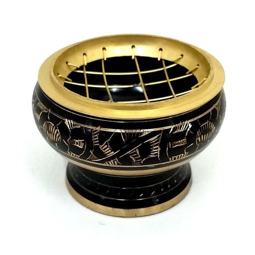 Brass Charcoal Burner - Black Engraved - 12.5cm Engraved