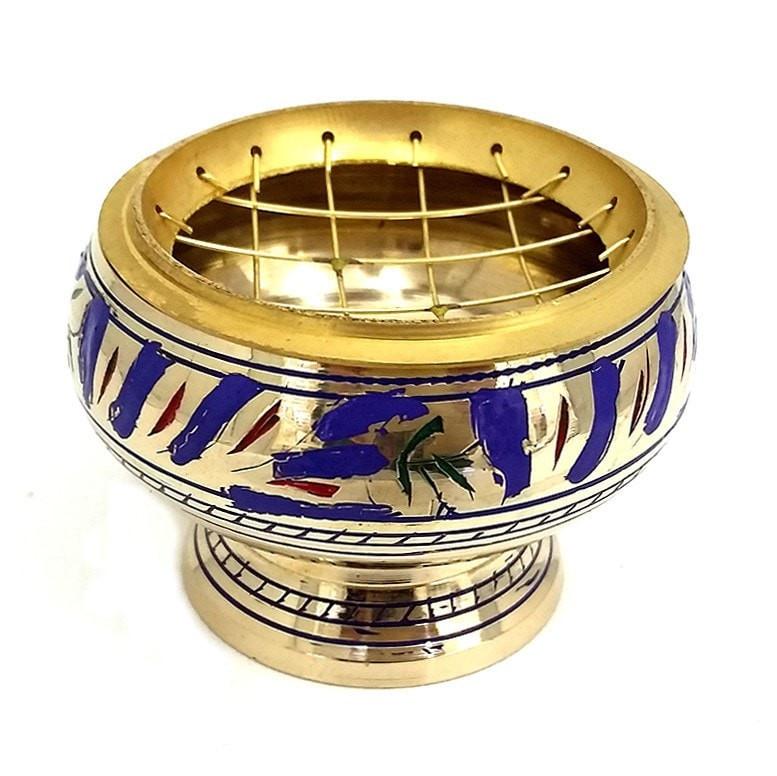 Brass Charcoal Burner With Blue Etching The Hippie House!