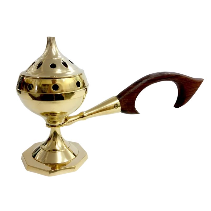 Brass Charcoal Holder - Brass + Wooden Handle