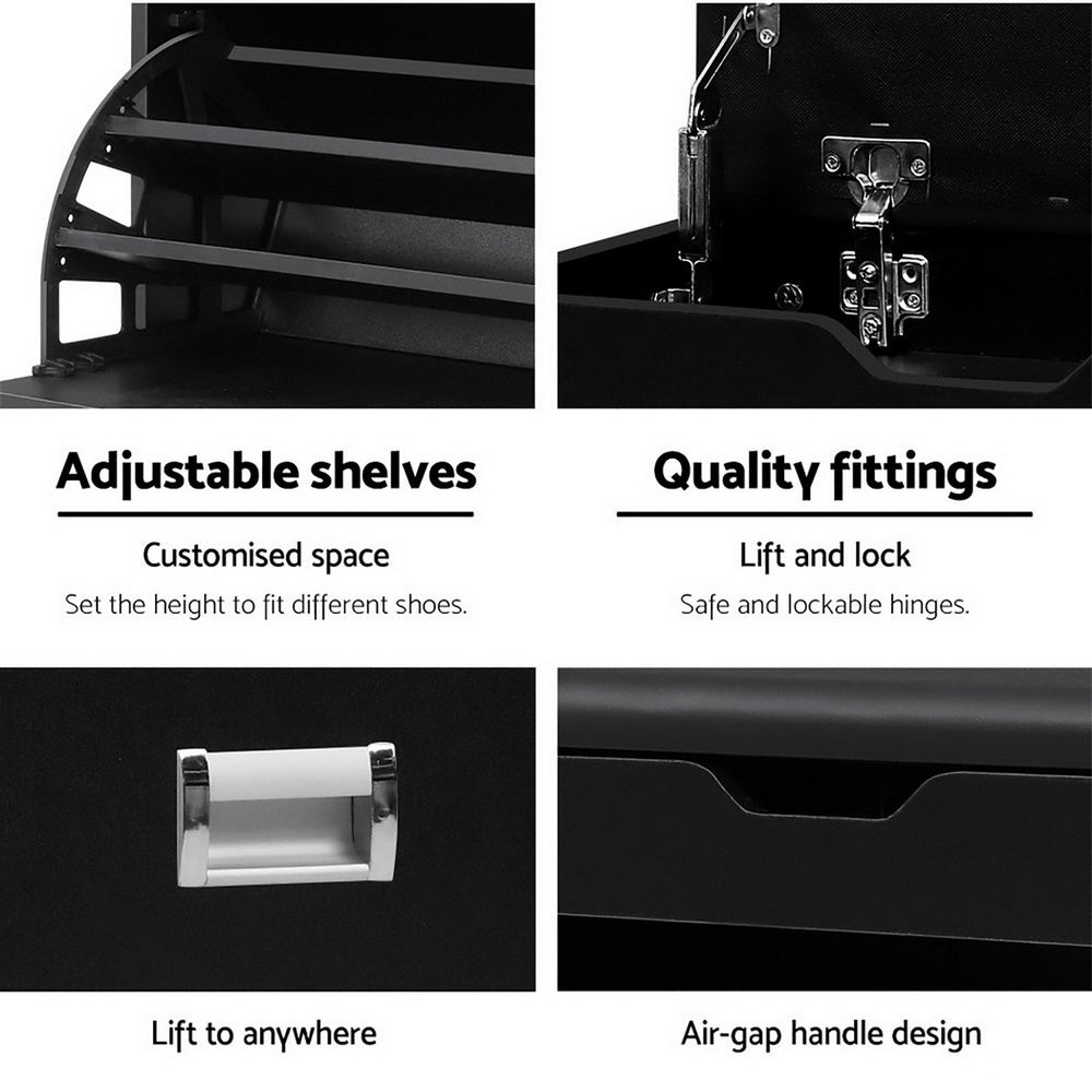 White 15 Pair Shoe Cabinet Bench / Storage Organizer In Black