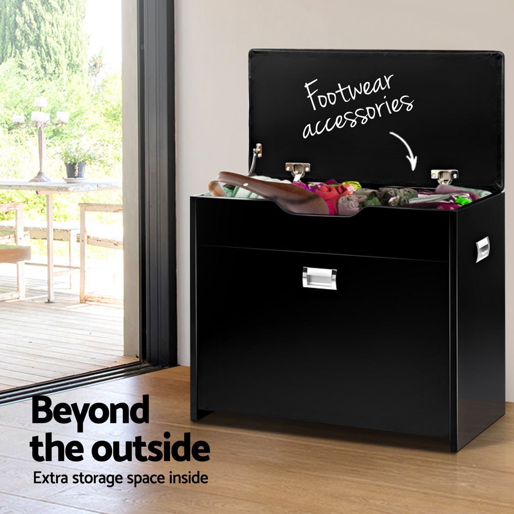 White 15 Pair Shoe Cabinet Bench / Storage Organizer In Black