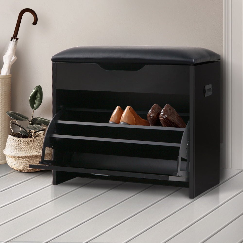 Artiss Shoe Cabinet Bench Shoes Storage Rack Organiser Shelf Black 15 Pairs - The Hippie House