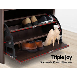 Wooden Shoe Cabinet Organizer / Bench - 15 Pair Capacity