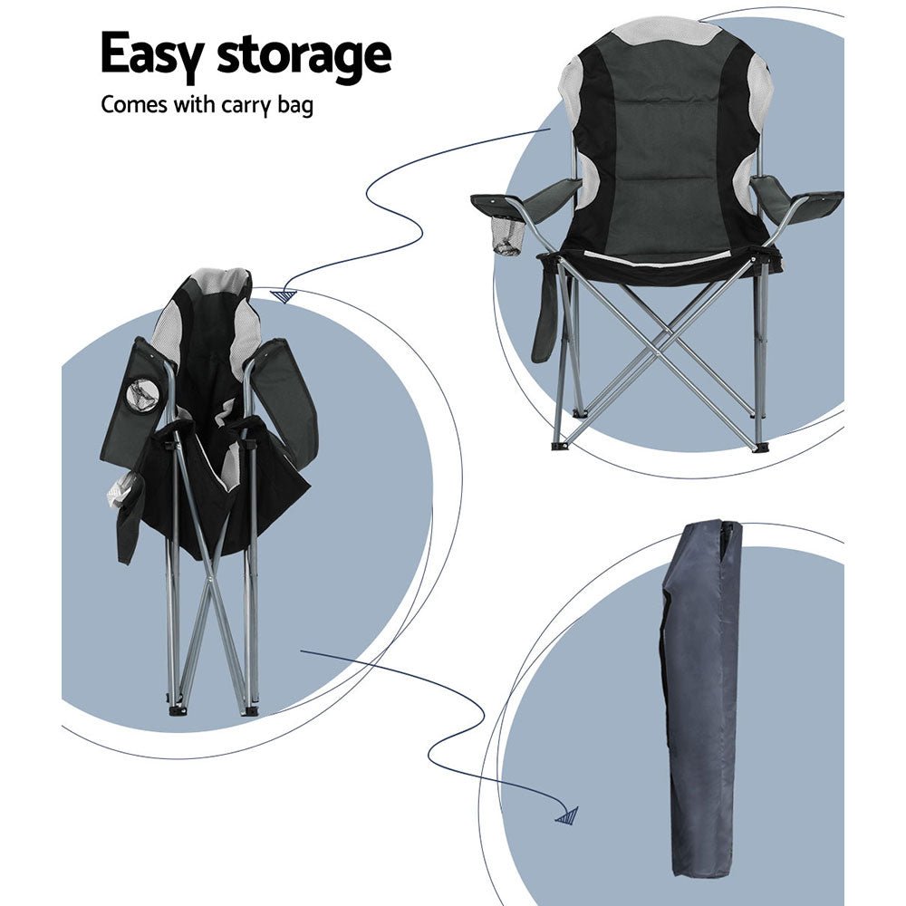 Folding Camping Chairs | 2X | Arm Chair | Portable | Outdoor | Beach | Fishing | BBQ