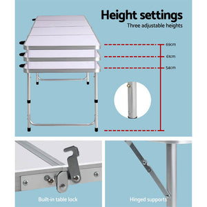 Weisshorn 240CM Folding Aluminum Camping Table | Portable BBQ Outdoor