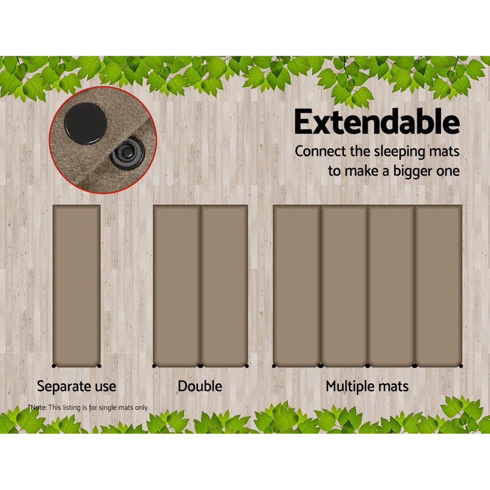 Weisshorn Single Size Self Inflating Matress Mat Joinable 10CM Thick Coffee